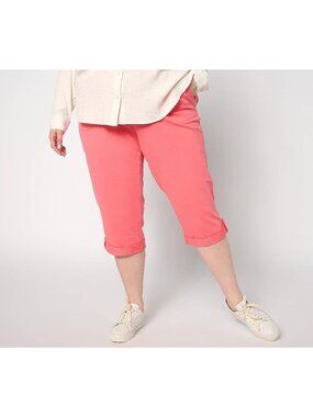 Denim & Co Active Pet French Terry Straight Leg Roll Cuff Capri Warm Coral XXS